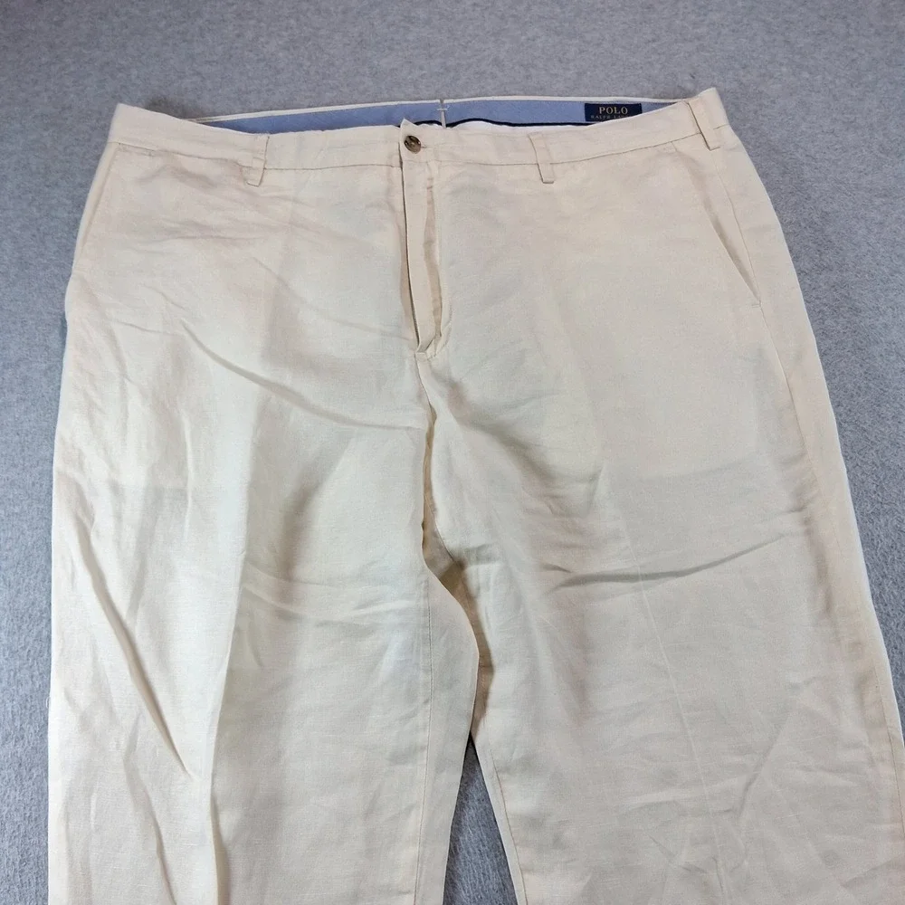 Polo Ralph Lauren Pants Mens 40/30 Cream Straight Fit Linen Blend Trousers